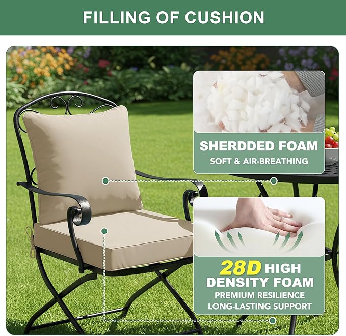 Summsun Outdoor Chair Cushions Set of 2, Waterproof Backrest and Deep Seat - Image 4