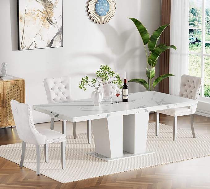 Henf 5 Pieces Faux Marble Dining Table Set by Henf