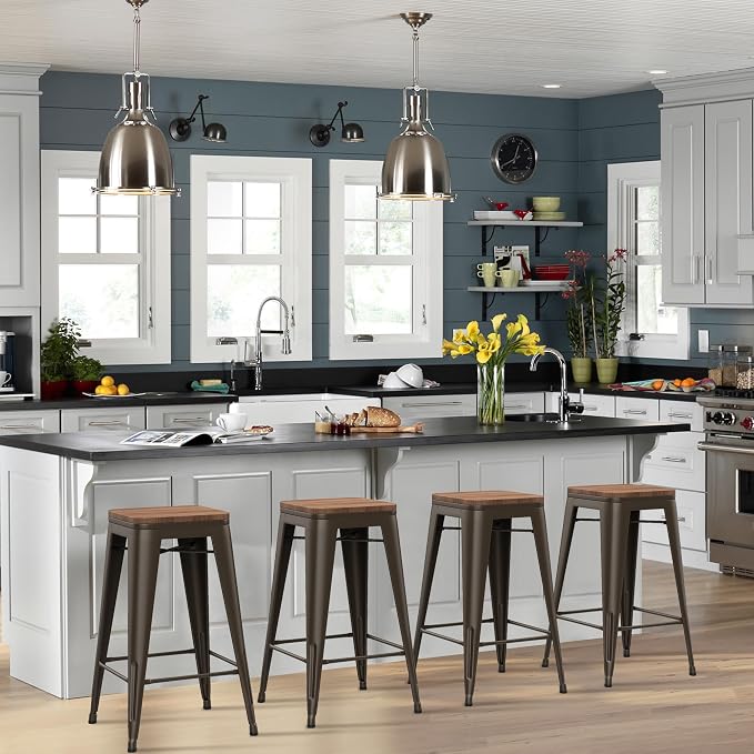 30" Backless Metal Counter Stool Height Bar Stools - Image 3