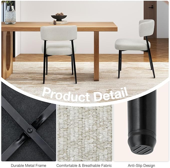Sweetcrispy Dining Chairs Set of 4, Boucle Fabric Modern Mid Century Round - Image 3