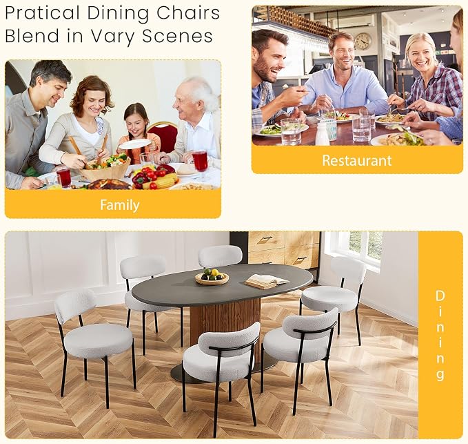 DUMOS Dining Chairs Set of 4, Mid Century Modern Chair Round Upholstered Curved - Image 6