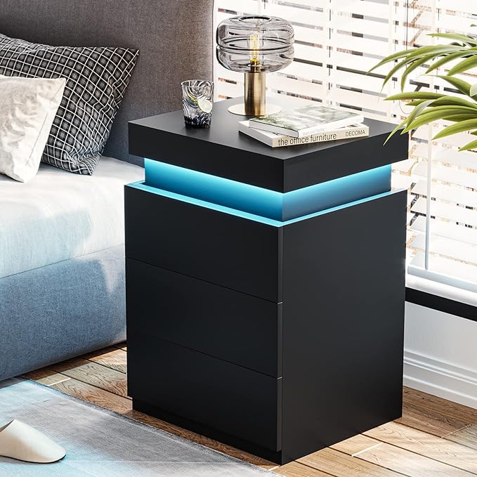 ADORNEVE Nightstand with Charging Station and LED Lights, Night Stand with - Image 4