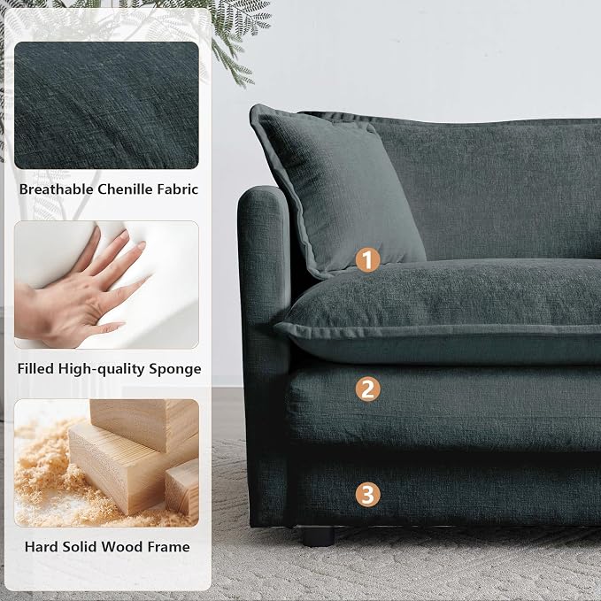 mikibama Luxury Oversized 3 Piece Sofa Set, 2 Pieces of 2 Seater and 1 Piece of - Image 5