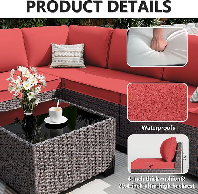 ALAULM 6 Pieces Patio Furniture Set, Oversized Seat/Armrest and High Back - Image 5