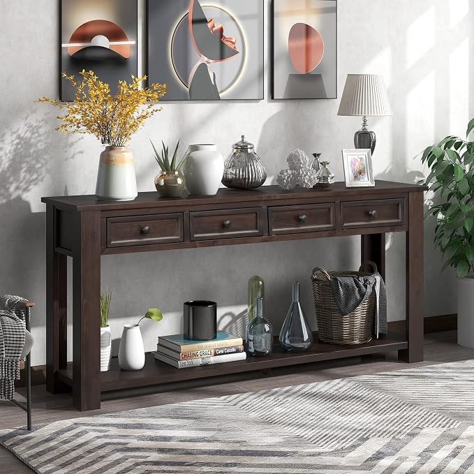 LKTART 63" Solid Wood Console Table Sofa Table - Image 2