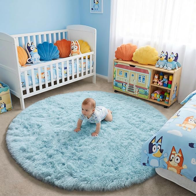 Amdrebio Light Blue Circle Round Rug 5Ft - Image 8