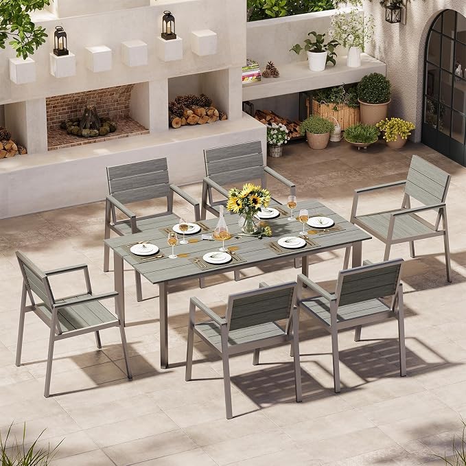 67" Rectangle HDPS Patio Dining Table, Aluminum Outdoor Patio Dining Table - Image 5