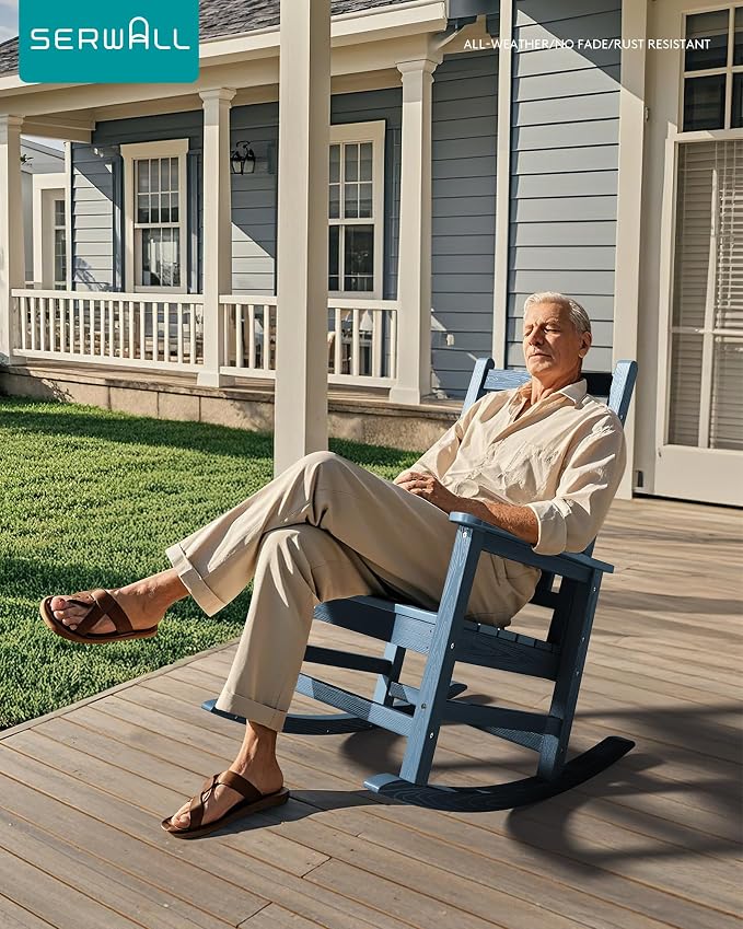 SERWALL Outdoor Rocking Chair, HDPE Rocking Chair - Image 2