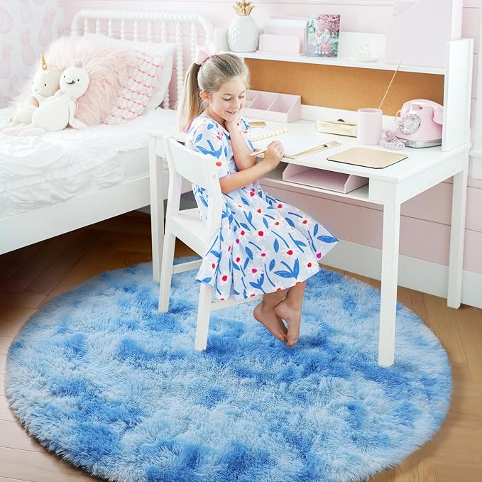Amdrebio Tie-Dyed Light Blue Round Circle Rug 4Ft - Image 3