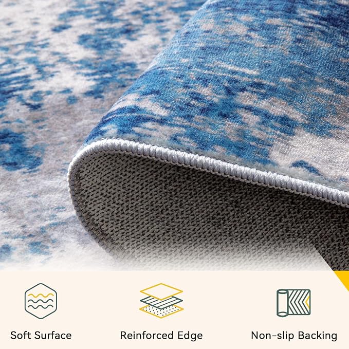 RELEANY Washable Area Rugs 2'6"x12 Non-Slip Modern Abstract Soft - Image 2