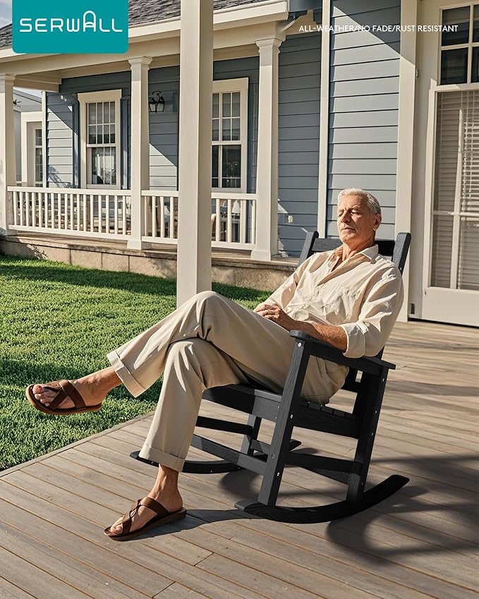 SERWALL Outdoor Rocking Chair, HDPE Rocking Chair - Image 2