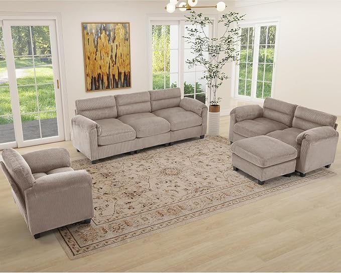 HAOMARKETS Corduroy Sofa Set, Upholstered Armchair Set of 2 and 3-Seater Sofa - Image 6