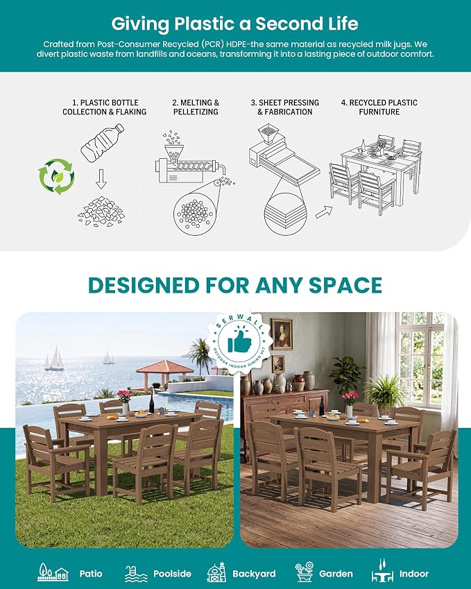 SERWALL Outdoor Dining Set for 8 – HDPE Patio Set - Image 6