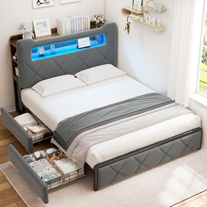 Jocoevol Full Upholstered LED Bed Frame - Image 3
