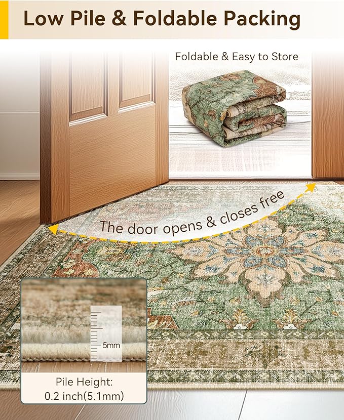 RELEANY Area Rugs 7'x10' Washable Non-Slip, Floral Vintage Distress Print - Image 3