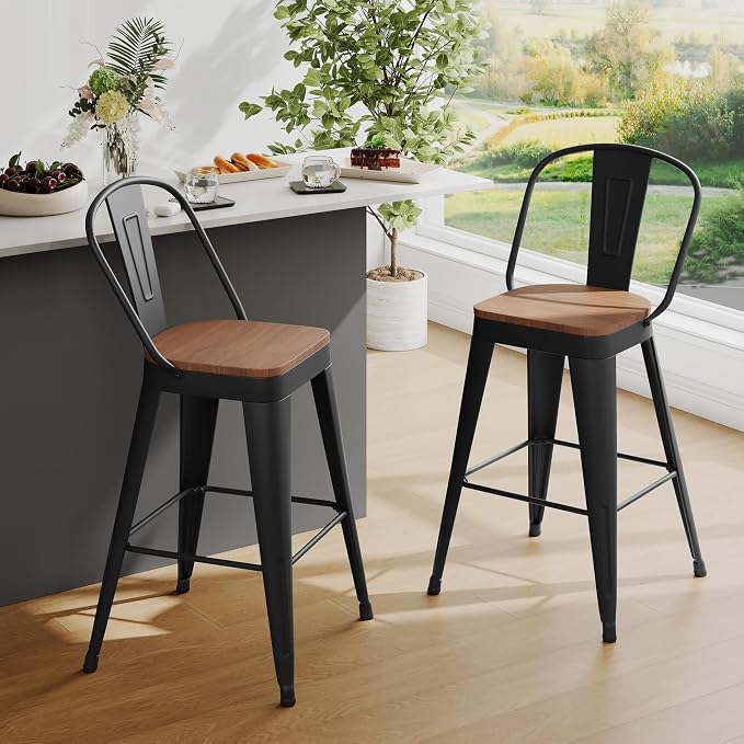 Andeworld Metal Bar Stools Set of 2, 26 inch Counter Height Barstools - Image 3