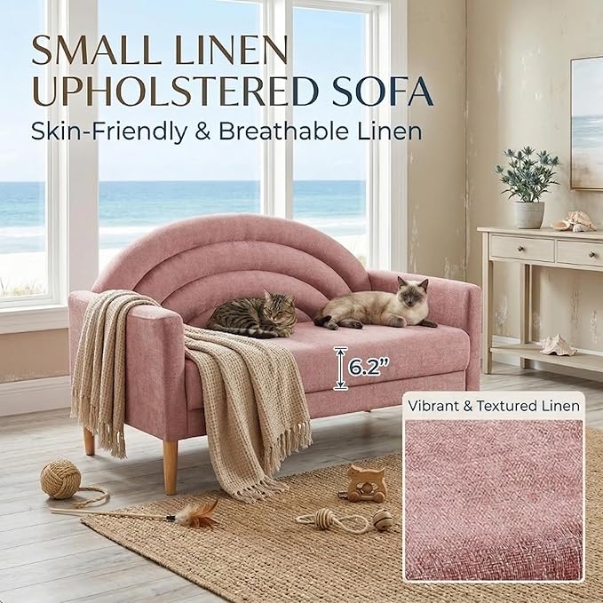 49" Small Loveseat Sofa for Small Spaces, Mid Century Modern Sofa, Linen - Image 4
