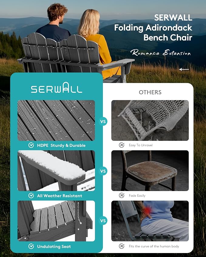 SERWALL 5 Pieces HDPE Patio Adirondack Chair Set, 2 Adirondack Chair - Image 5