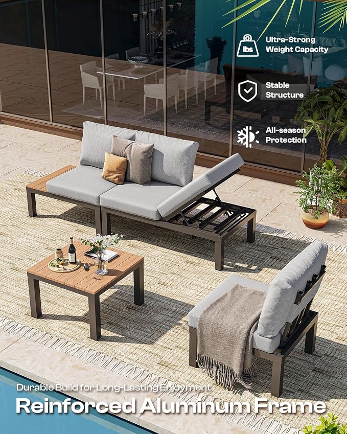 Aluminum Outdoor Patio Furniture Set, 4 Seats Modular Patio Sectional Sofa Set - Image 6