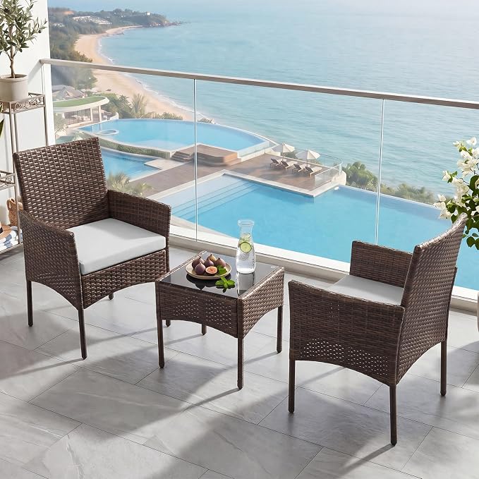 Sweetcrispy 3 Piece Patio Furniture Set, All-Weather Outdoor Wicker Bistro Set - Image 8