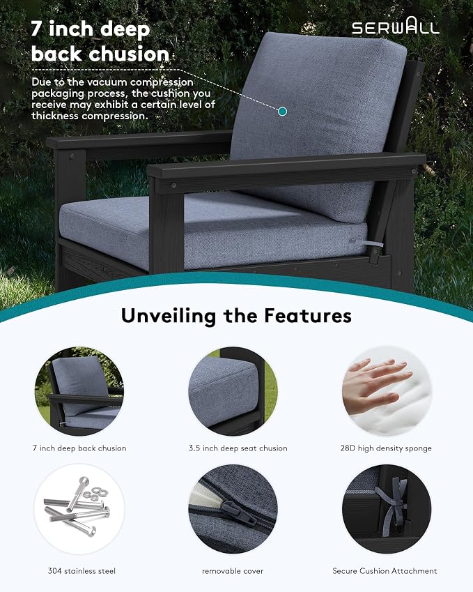 SERWALL HDPE Patio Furniture Set, 7-piece Outdoor Sectional Sofa Set, All - Image 4