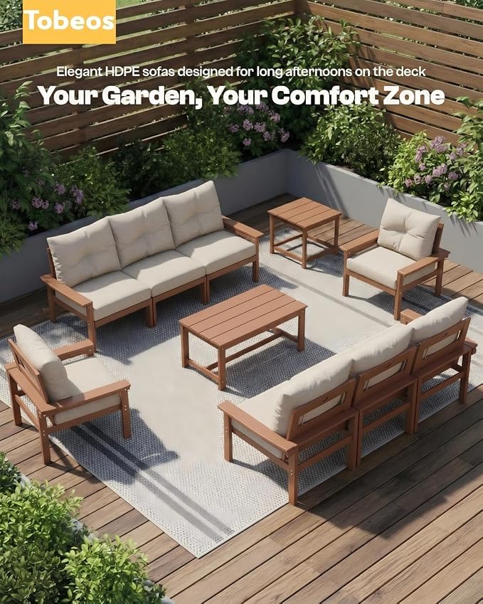 HDPE 10 Piece Outdoor Patio Furniture Set, All-Weather Outdoor Couch Set - Image 8