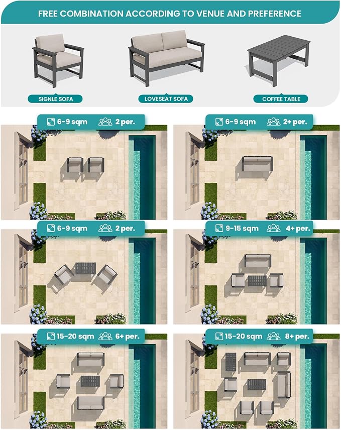 SERWALL 5 Pieces HDPE Outdoor Sofa Set - Image 9
