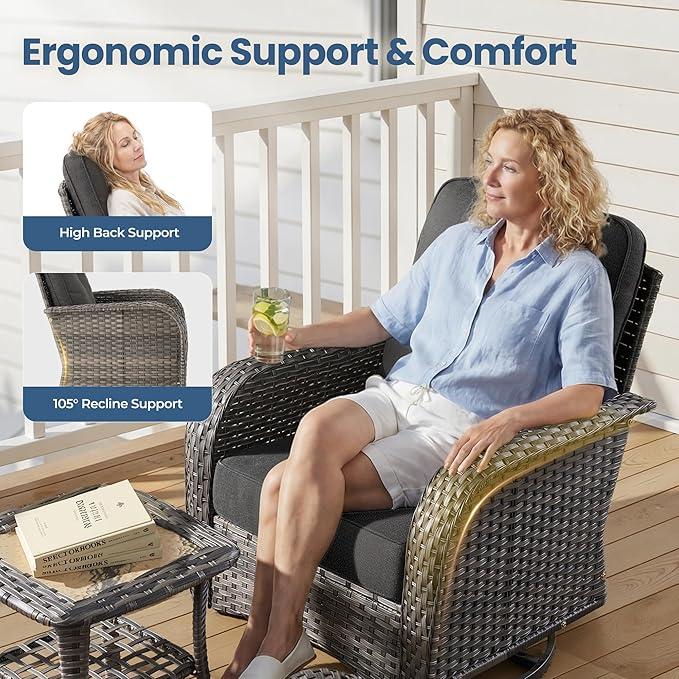 weaxty 5 Pieces Wicker Patio Furniture Set, High Back Swivel Rocker Chairs - Image 4