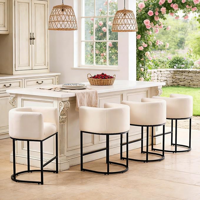 ClinQ 26" H Counter Height Bar Stools Set of 4, Modern Barrel Counter Stools by ExperienceExquisiteLife