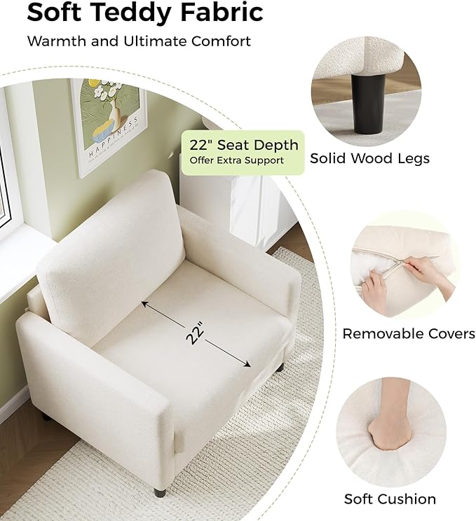 Welzona Sofa Accent Chair, Tool-Free Setup Living Room Accent Chairs, Comfy Arm - Image 3
