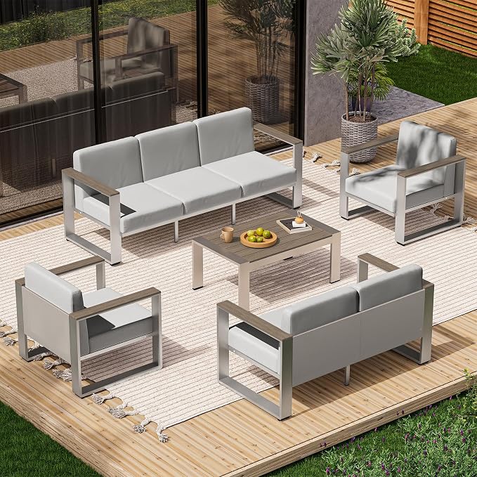 2 Pieces Outdoor Aluminum Armchair, Modern Patio Patio Furniture - Image 8