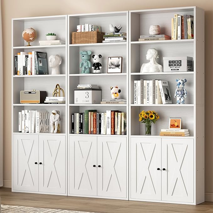 Modern Bookshelf with Doors, Industrial Bookshelves with 6-Tier Shelf, 71 - Image 8