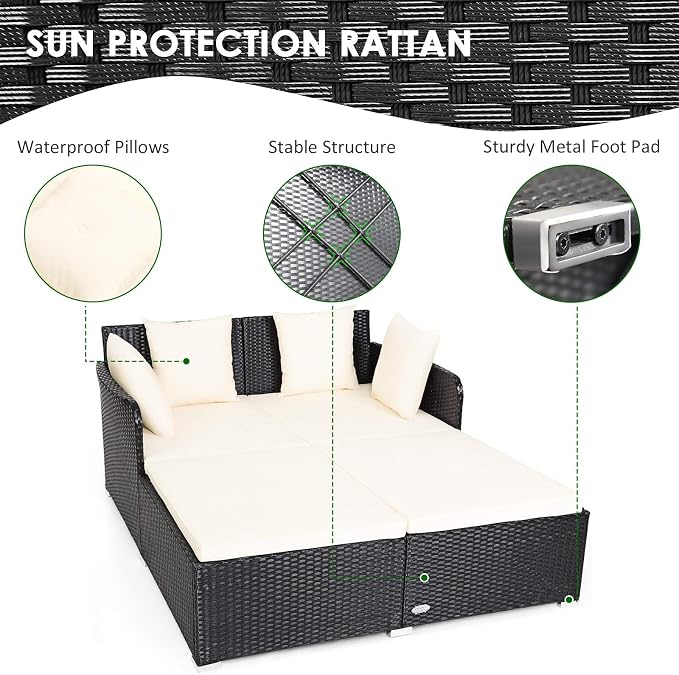 Tangkula Outdoor Rattan Daybed, Wicker Furniture - Image 7