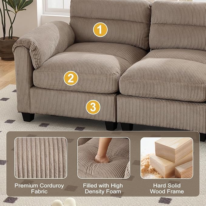 HAOMARKETS Corduroy Sofa Set, Upholstered Armchair Set of 2 and 3-Seater Sofa - Image 3