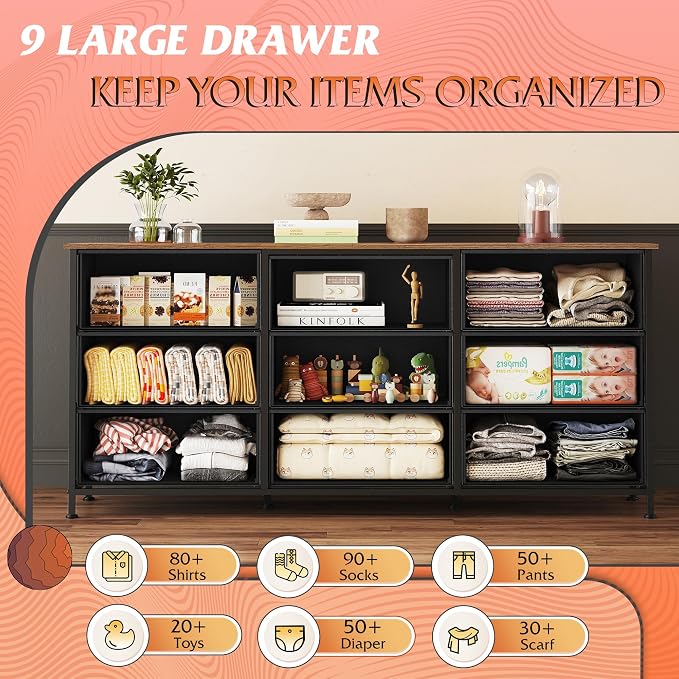 WLIVE 54''W Dresser for Bedroom, Dresser TV Stand for 55, 65 inch TV, Wide - Image 5