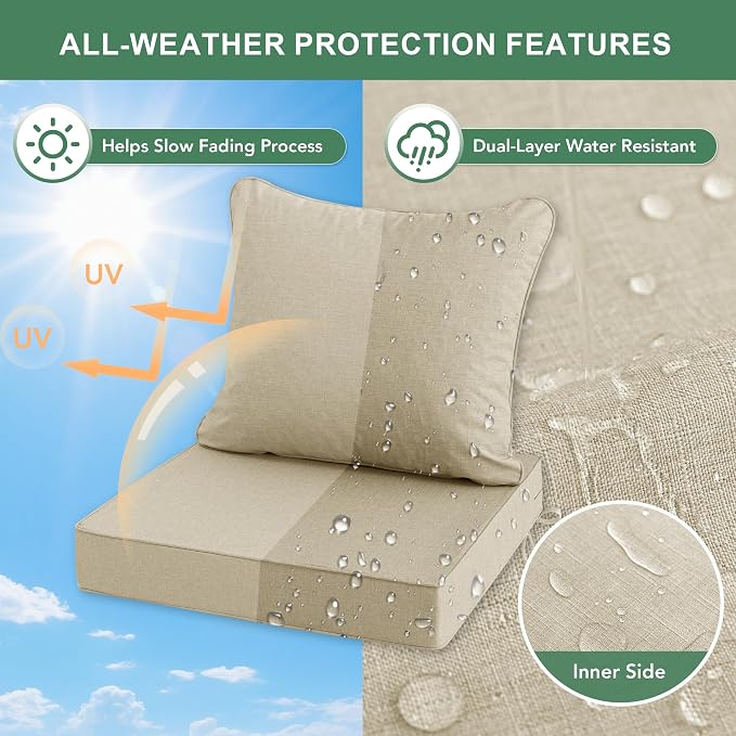 Summsun Patio Chair Cushions 24 x 24 Inch, Faux Linen Outdoor Furniture Cushions - Image 3