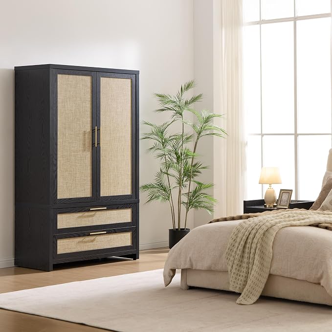 SICOTAS Armoire Wardrobe Closet, Larger Rattan Armoires Wardrobe Cabinet - Image 2