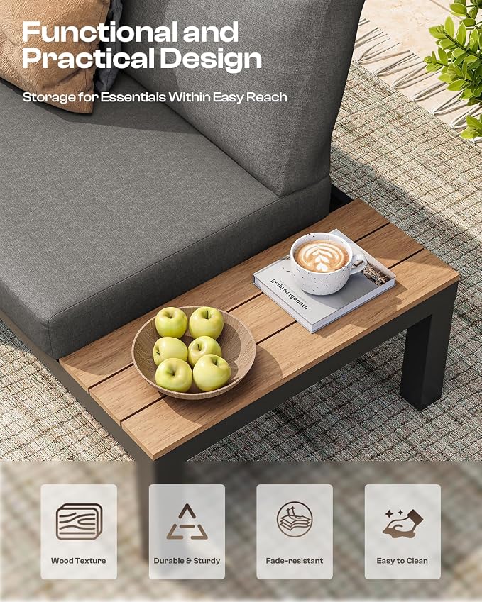 Aluminum Outdoor Patio Sofa Set, 2 Seats Modular Sectional Sofa - Image 5