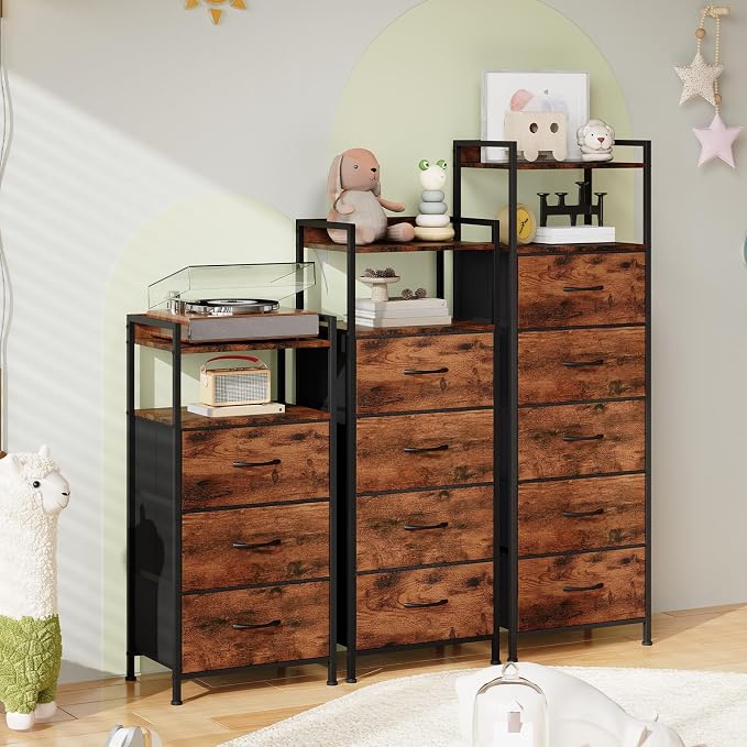Somdot Nightstand with 3 Drawers, Dresser with Fabric Bins - Image 8
