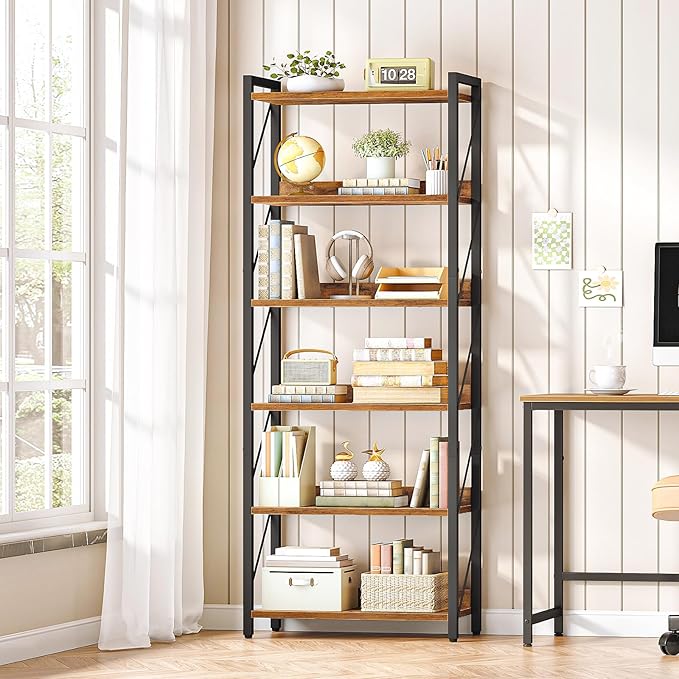 HOOBRO Bookshelf, 6-Tier Industrial Bookcase, Book Shelf Storage Organizer - Image 2