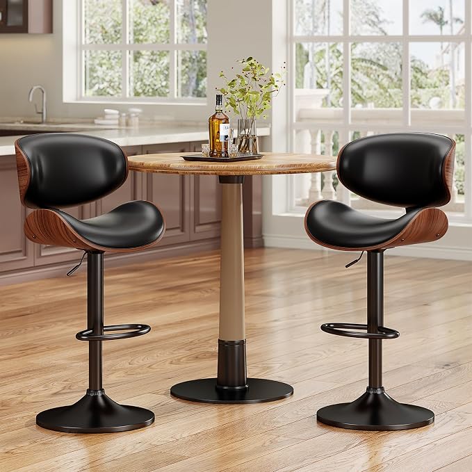 YaFiti Bar Stools Set of 4, Bentwood Adjustable Height Swivel Bar Stools - Image 7