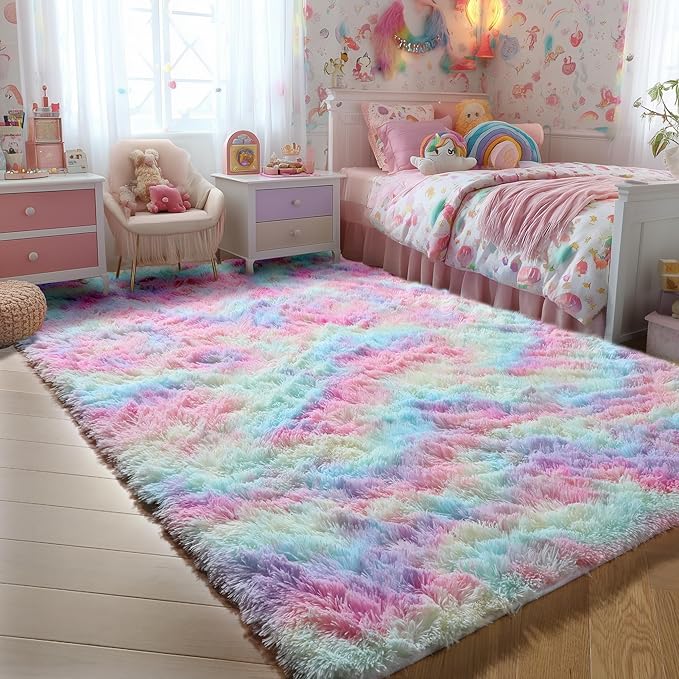 PAGISOFE Rainbow Rugs 6x9, Large Fluffy Soft Carpet, Plush Shaggy Rugs - Image 4