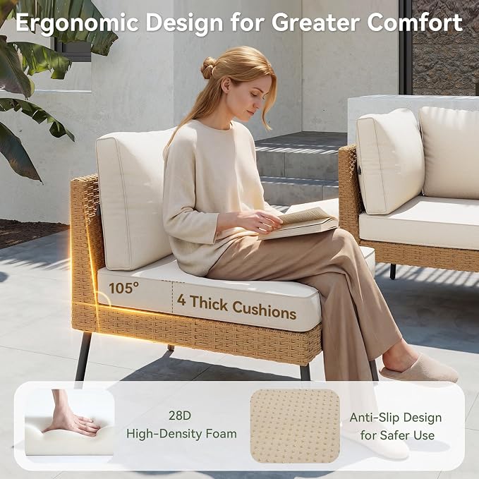 Aoxun 6 Piece Patio Furniture Set, 6 Seats Outdoor Sectional Sofas - Image 3