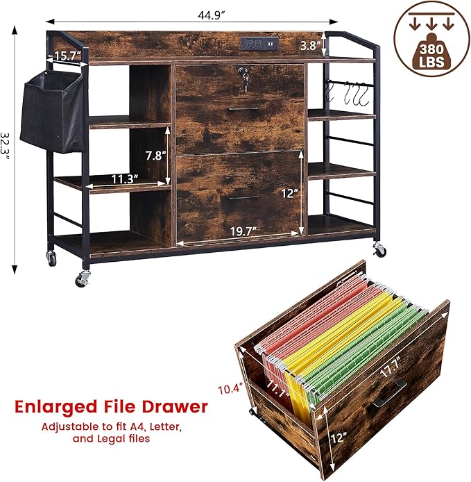 45" File Cabinet for Home Office, Mobile Office Storage Cabinet - Image 2