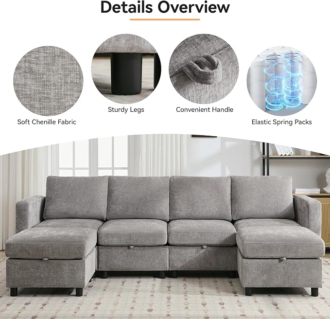 WUTUTUEE 107”Modular Sectional Sofa Convertible U Shaped Sofa Couch Set - Image 3