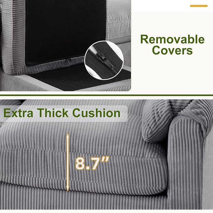 HAOMARKETS Corduroy Sofa Set, Upholstered Armchair and 3-Seater Couch - Image 6