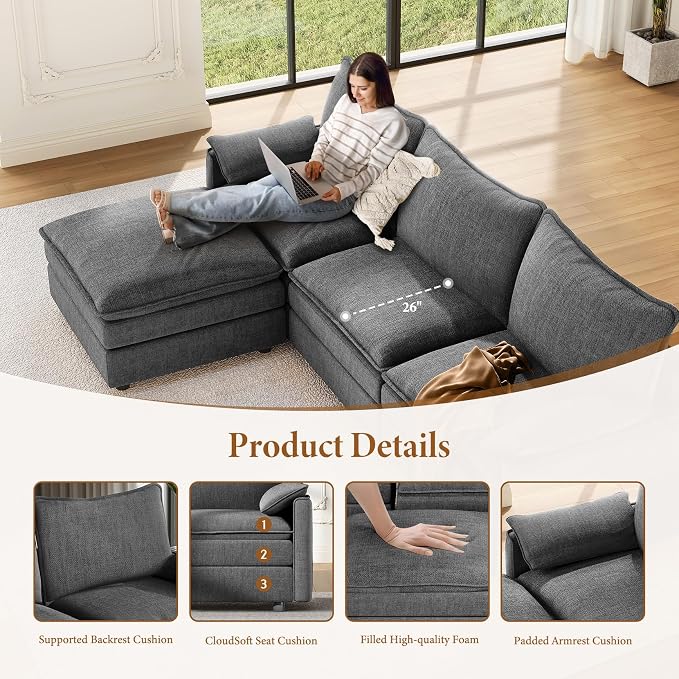Vesgantti 142" Oversized Sectional Sofa Bed, 8-Seater Modular Sleeper Cloud - Image 4