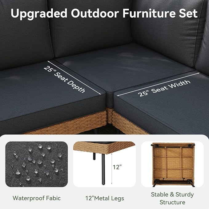 Aoxun Patio Furniture Set, 5 Piece Outdoor Sectional Sofas - Image 4
