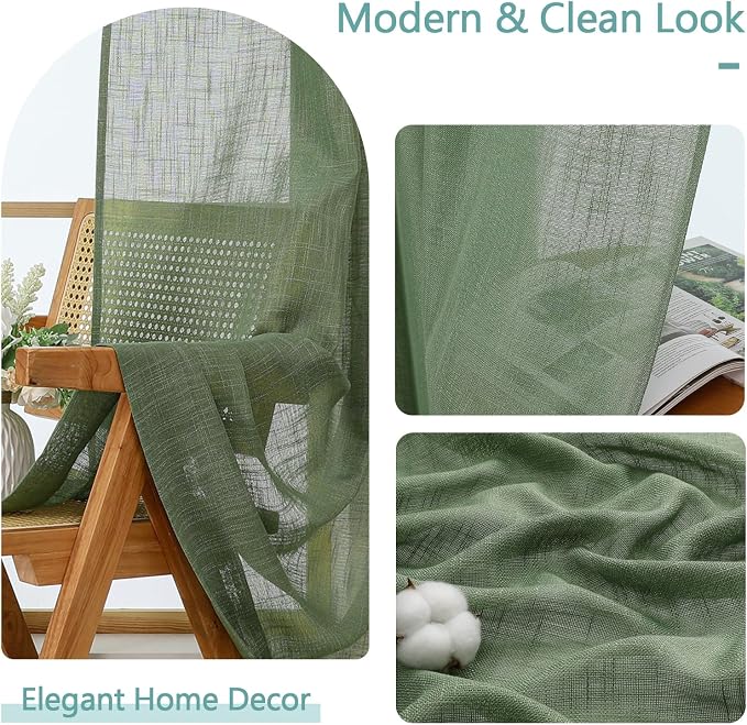 Chyhomenyc Sage Green Semi Sheer Curtains 84 Inches Long 2 Panels Set, Light - Image 8
