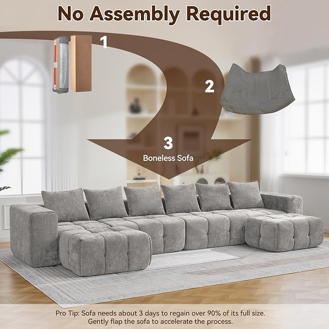 160" Boneless U-Shaped Sofa Couch - Image 6